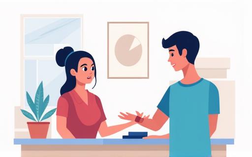 Illustration of a person buying a vignette at a counter